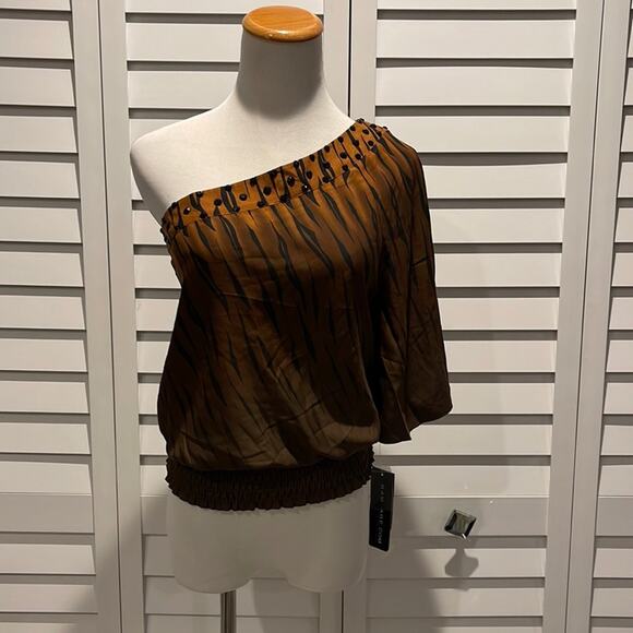 Rampage NWT One Shoulder Animal print and beaded Top with rushed Bottom. - Picture 1 of 8
